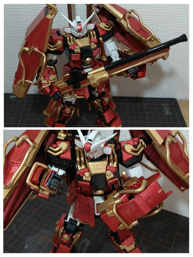 上:火砲種子島風鉄砲下:大鉄甲プラ棒、プラパイプ、余っていたパーツや廃材を組み合わせ、思ったより形になったのでそのまま整形製作しました。