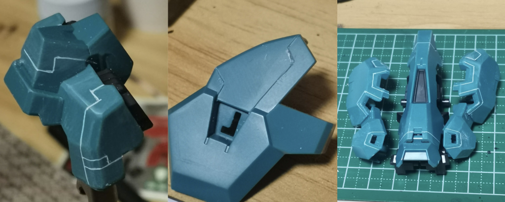 スジボリは胸部、肩、脚部に追加し、脚部は部分塗装を行いましたが、スジボリが活かされていないような気がしています😢