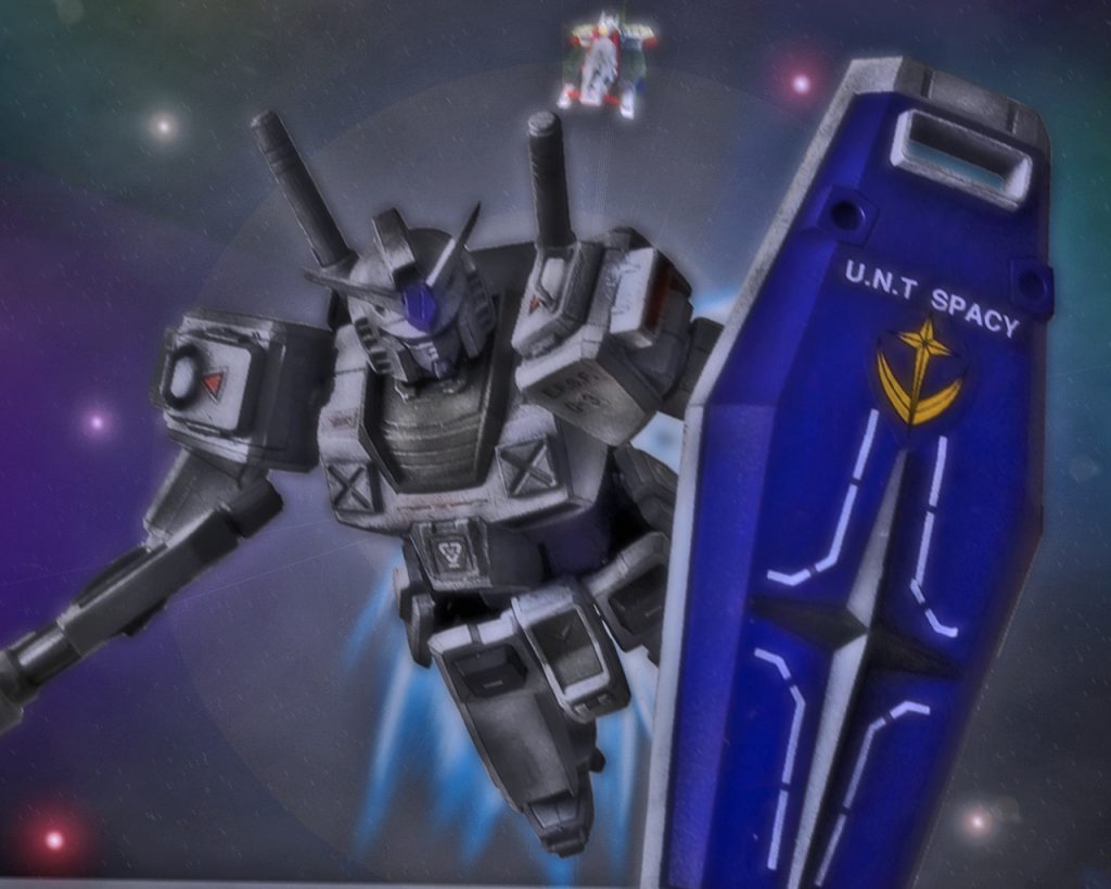 「ゼノ・イーゲル、G−3ガンダム宙間試験型出る！」電磁カタパルトの加速により全身がグレーに施されたG−3ガンダム宙間試験型は勢いよく飛び出した。イーゲルは元航宙機のパイロットで加速Gには耐性がありものともせず機体を操作する。「聞こえるか、チェスター?」「なんです?中尉」「技術屋が俺たちはこのガンダムの性能を発揮してないとさ」「そう言われてもテストパイロットは機体本来のスペックを引き出す基本に沿った操縦しかしませんよ」「それがご不満らしい」「そのガンダム扱いづらいんですよ。動きは滑らかですけど、その分遊びがなくてモーションに無駄が出やすいし」「的を射た意見だな。航宙戦闘機に乗っていた俺でもベクトルの居抜き方に癖があると感じるからな。あの技術屋から言わせるとコイツを上手く扱うにはニュータイプじゃないと無理らしい」「ニュータイプ?そんな都合の良い人間なんているんですかね」「噂じゃこれと同じガンダムに乗っている奴はそうらしいがな」「例の少年兵ですか。眉唾ものですよ」