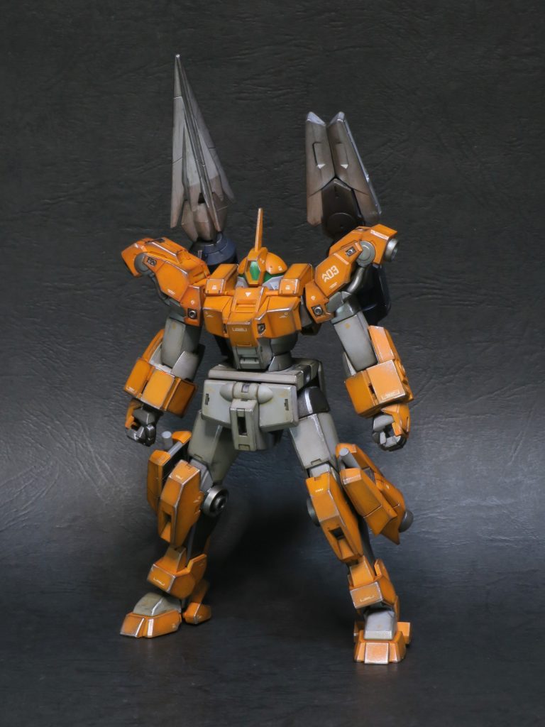 ドリルとプライヤーはバックパックに接続可能。⁠⁠【使用キット】・HG デミバーディング・HGBD:R サタニクスウェポンズ【塗装レシピ】※基本塗装はすべてガイアノーツ・オレンジ → マンダリンオレンジ・グレー  → ニュートラルグレーⅢ・ネイビー → マーズダークブルー・シルバー → ブライトシルバー・ブラック → メカサフスーパーヘビー・関節 → フレームメタリックⅠサフなしランナー塗装の簡単フィニッシュです。塗装→部分塗装→スミ入れ→デカール→つや消し→ウォッシング→チッピングで仕上げました。