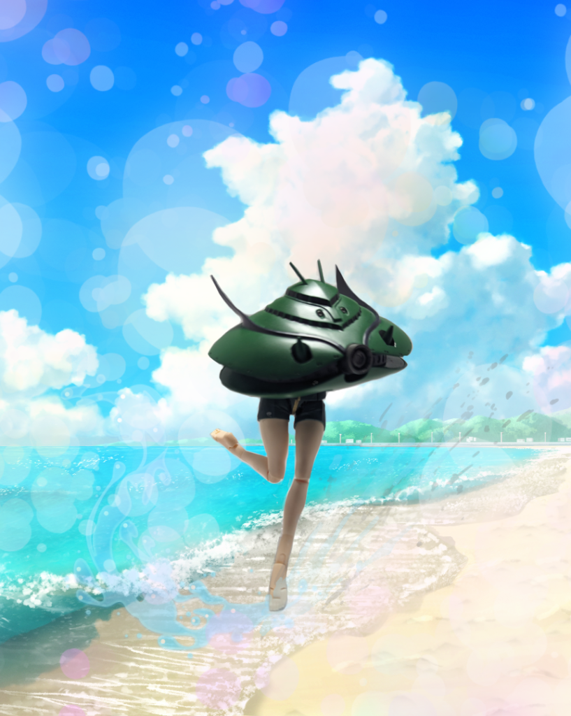 ビグザム、砂浜をかける!やはり美少女には海が合いますね、素足が眩しいぜ(白目)