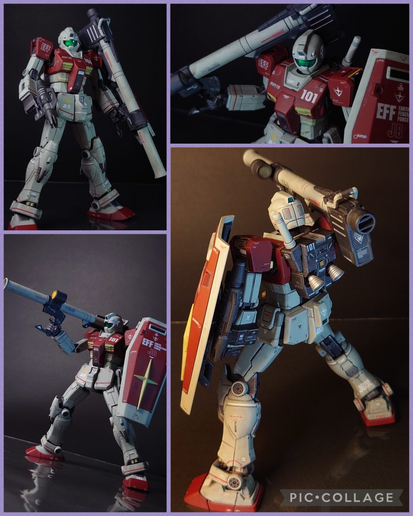 バズーカを構えたものをいくつか💥腕を延長した分、バズーカの砲身もより長くなるようにし、更に持ち手の基部を改造して可動域を拡げる事で肩掛けして構えた時のポージングがしやすくなるよう手を加えました。