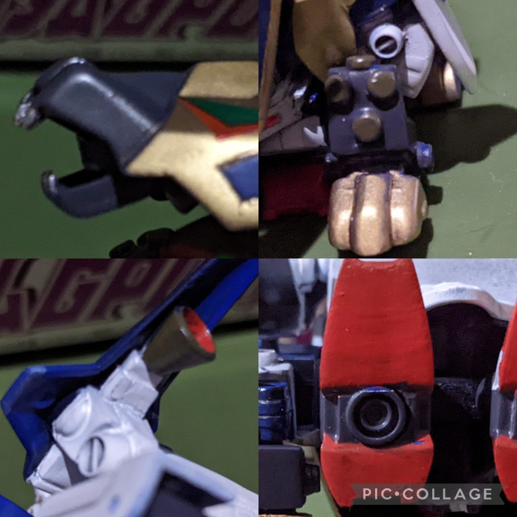 スターフルモードのウルフシールドも下顎を切り落とし、ルーターでギュルギュルガリガリ整えて、プラ材で新しく下顎をスクラッチして開閉出来るようにしました。