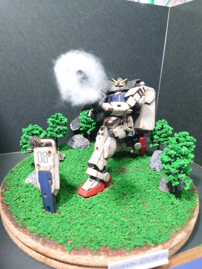 ジオラマは、100均で揃え、石は道端のものを使って作成しました。ダメージ加工も初めてチャレンジしてみました。