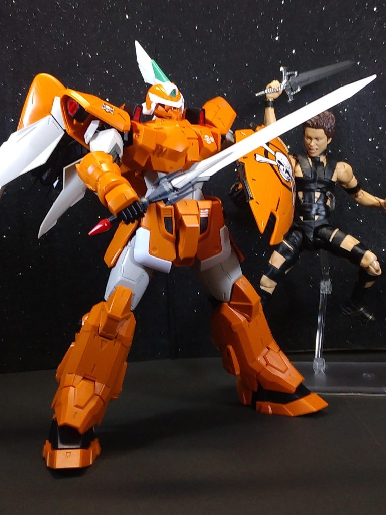 ・重斬刀刀身をガンダムマーカーシャインシルバー、柄をMSグレージオン系、柄頭は成形色にトップコート半光沢で塗装しました。