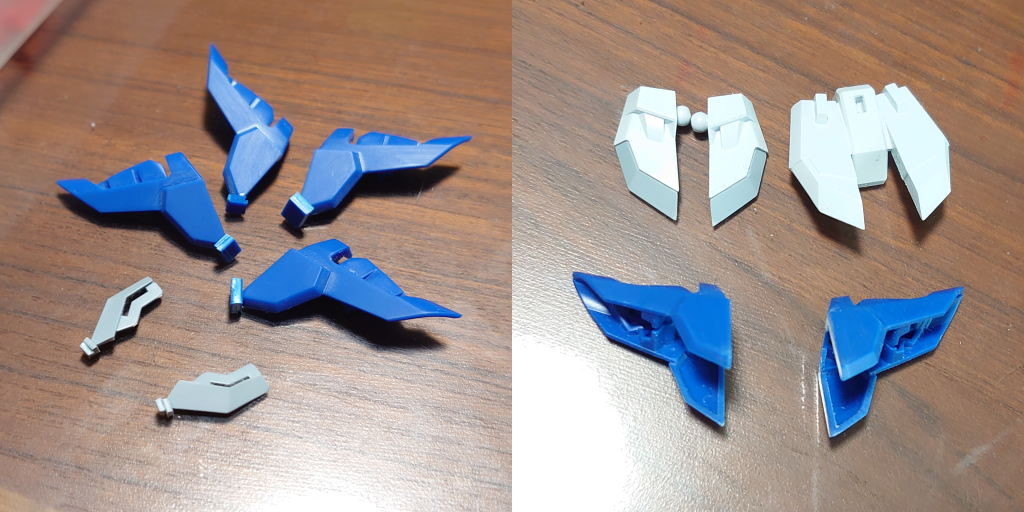 肩アーマー、フロントアーマー、リアアーマーの先端はプラ板を貼って削り込んで尖らせています。