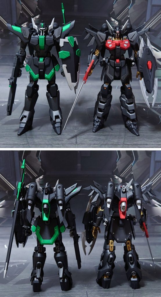 先発の“シヴァ”との比較。バックパックと関節パーツは共通、武器と本体の外装は別物。