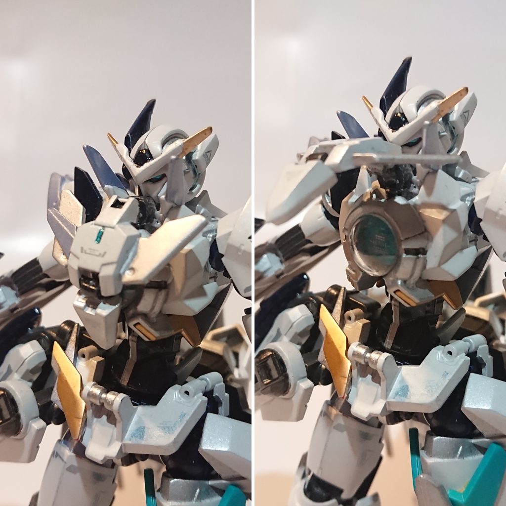 胸部レンズカバーは開閉ができます。せっかくだから発光ライトでも仕込んでみようかと思いましたが、光の拡散具合が上手くいかず、今回は断念(つд⊂)首もとの逆向きに生えているクラビカルアンテナが個人的好こ好こポイントです。ただこれのせいで、顔が隠れて映らないという(笑