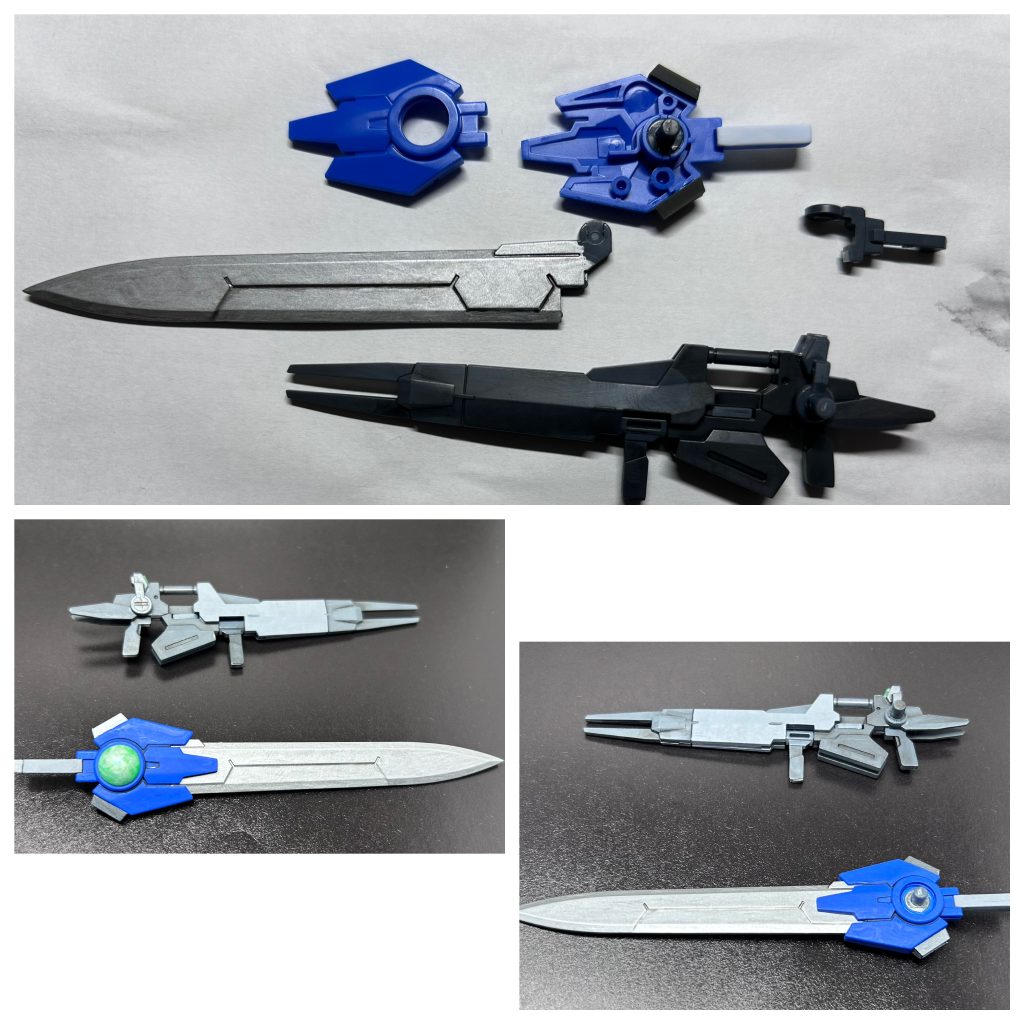 追加した武器類は腰部に取り付けるため、余剰パーツのGNソードから一部切り離し、接着。