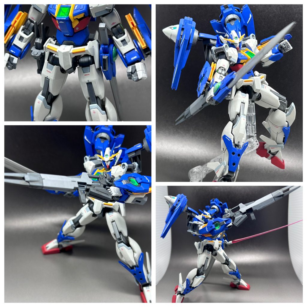 遠距離武装と実態剣が欲しかった為、スカイからライフルを。アメイジングエクシアからGNソードを追加。ソードの刀身はスチールで筆塗り。