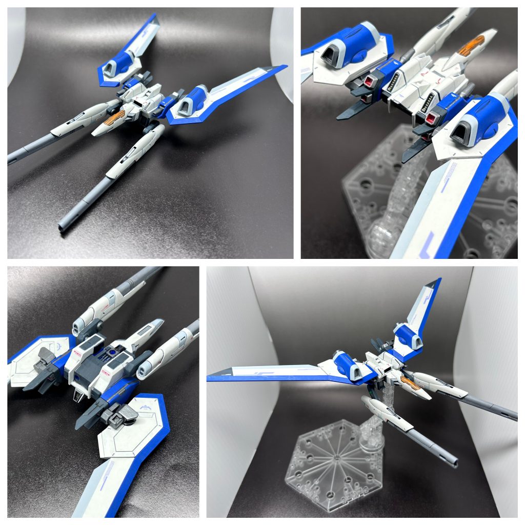 支援機はビルドブースターを元にイモータルジャスティスのウイング一式を合わせて。「GN(ジーエヌ)リヒター」カラーリングはオーライザーを意識して配色。使用色は、エルデと同じ色を使用。