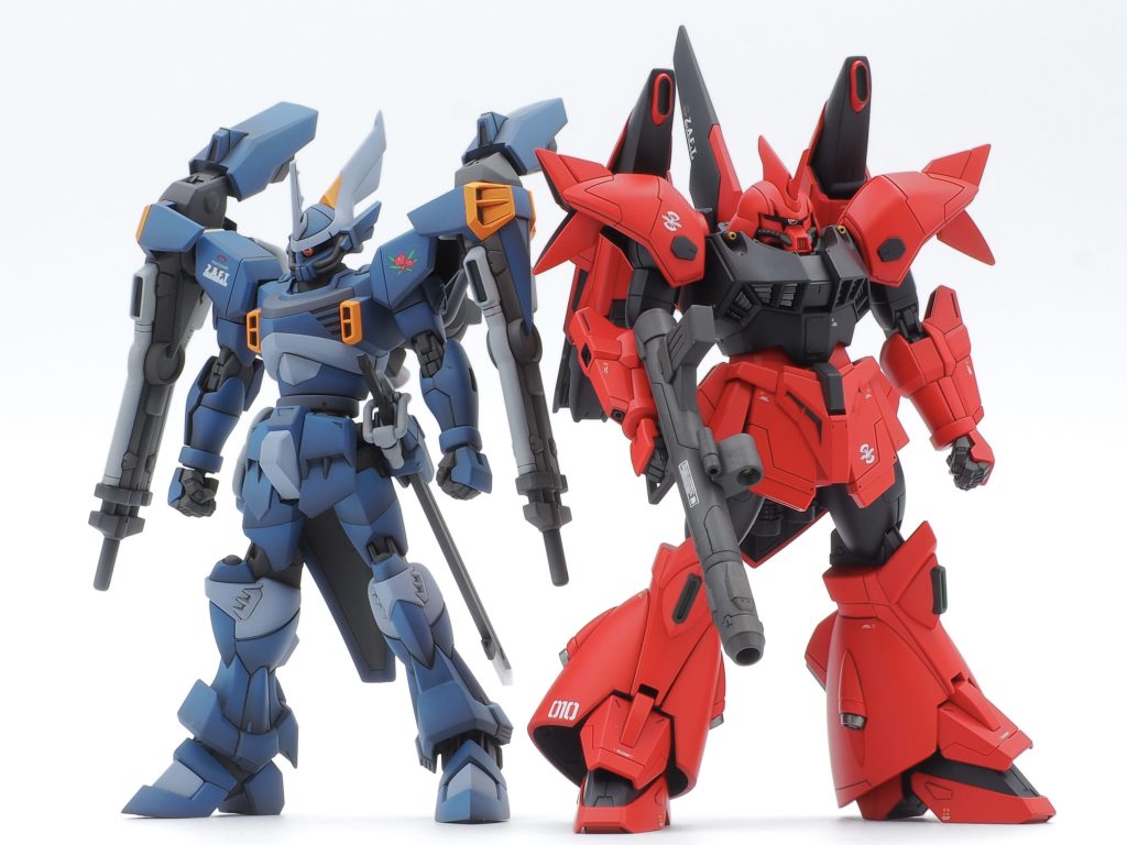 前作、シグーディープアームズと並べて。SEEDFREEDOM 本編には映っていないけど、ラメント議長護衛のためイザークたちとエターナルに随伴していたモビルスーツたち!!という設定!!