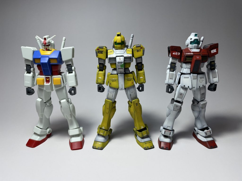 素組のガンダム&EGジムとジムと並ぶのなかなかいいですね。ブンドドしたくなる! コメントいただけたら嬉しいです!ジム語りしてください!