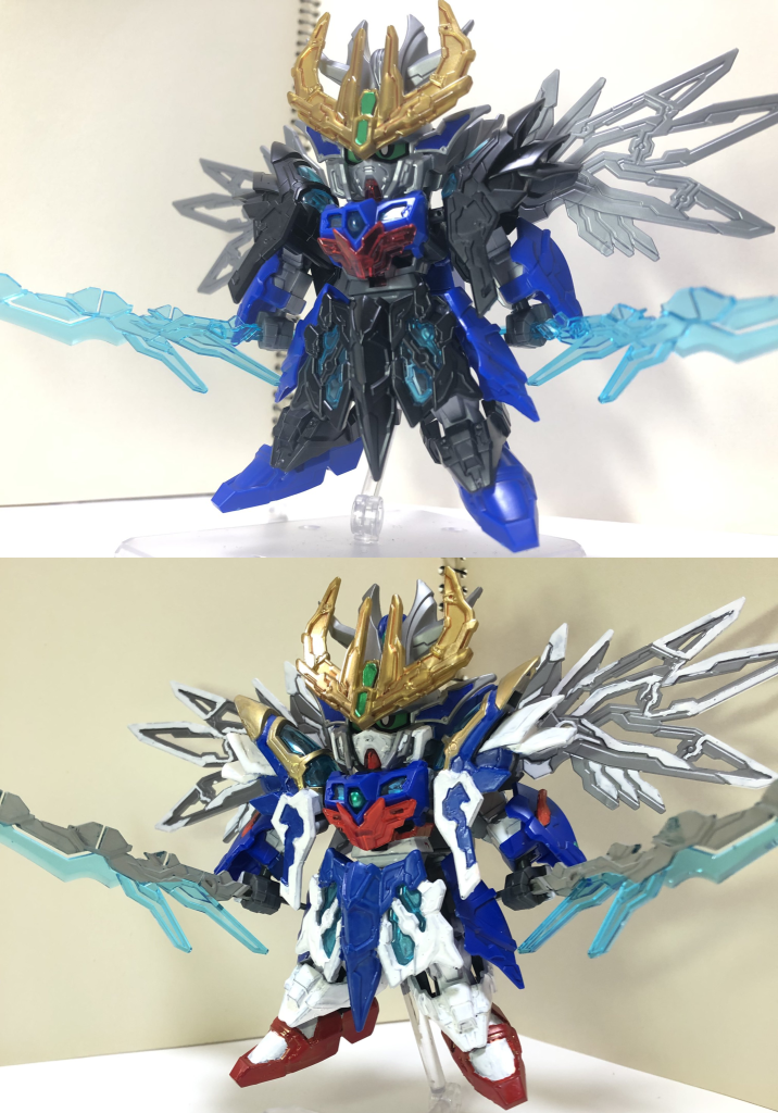 塗装前後。元のライバル機っぽいグレー＆ブラックもいいですが、自分としてはやっぱりウイングはこの主人公カラーが最高に好き 閲覧ありがとうございました