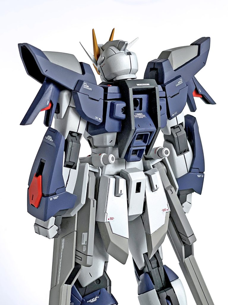 変形機構を排する代わりにEGビルドストライクエクシードギャラクシーの背面を移植し、ストライカーパック対応にしています。