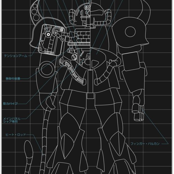 メカニック・グフ後ろに立て掛ける絵が完成しました！！すこーしディテールを増やして、、名称を、増やしました。。私の実力では、、、ここいらが限界かな、、笑笑（2枚目）