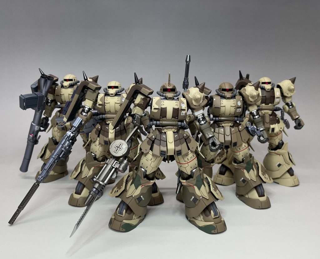 全ての機体とも、エアブラシでの迷彩塗装で、かつ、塗料も全て統一したうえ、ほぼ同時製作ですので、見た目の統一感は取れています。