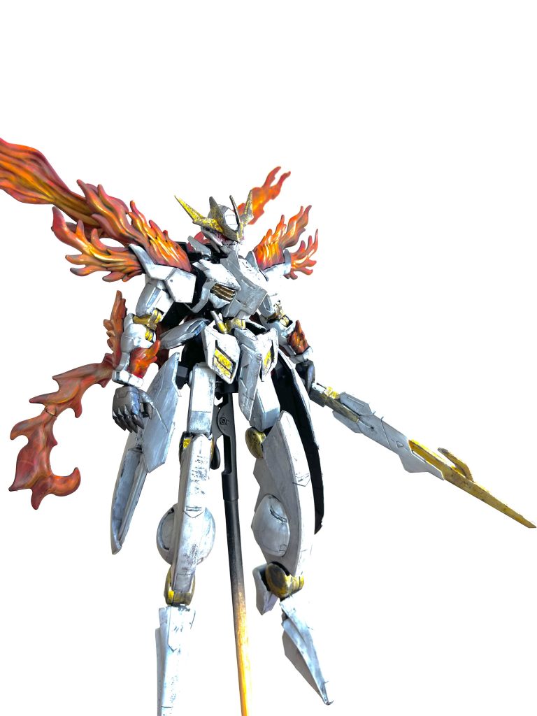 シタデルカラーを筆塗りし、ウェザリングで仕上げました。炎部分はドライブラシをしています。