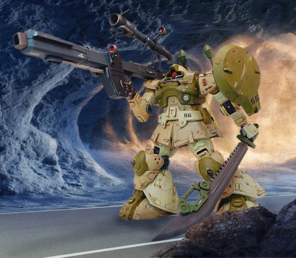 ドムのこと書かないと😁マニピュレーターで、ダブルバス射撃可能！そう言えば、膝についている追加装甲は、1/100バルバトスの肩です。ちょっとカットしたらフィットしました。