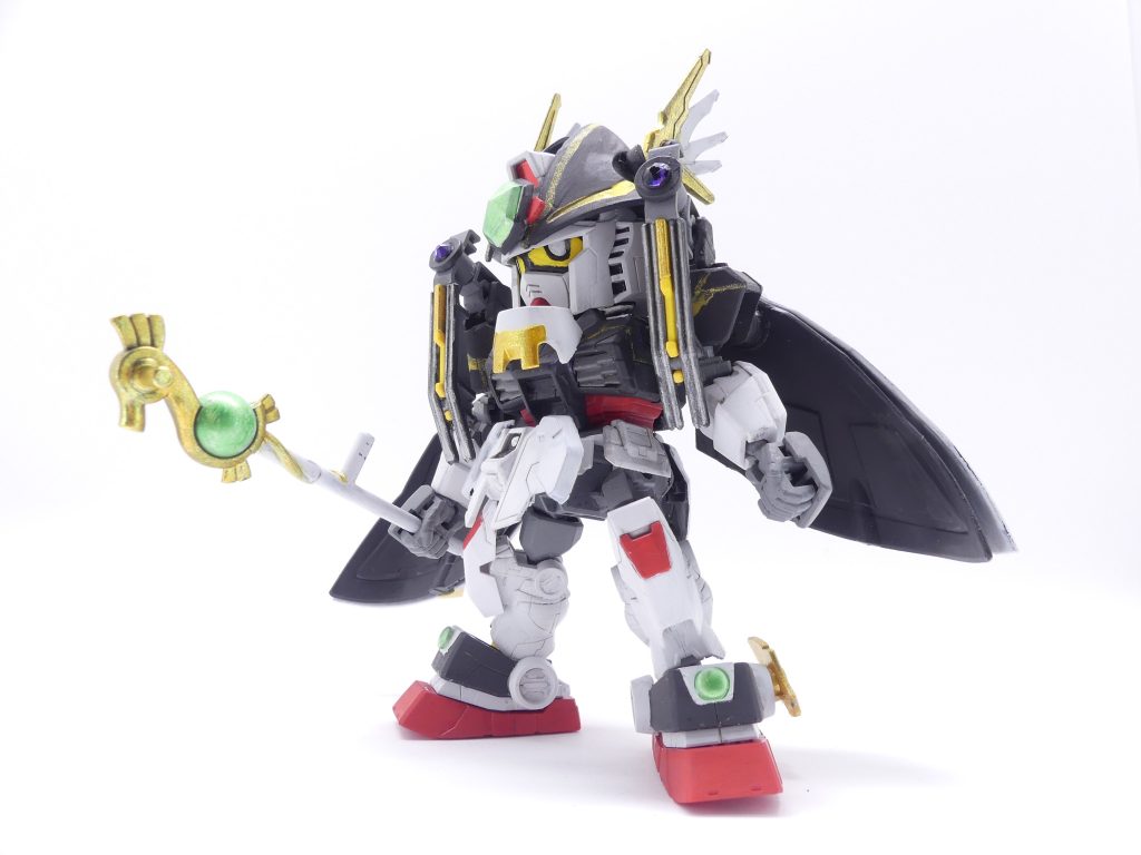 【ガンプラデータ】配役:ガングリモワール演者:シイナ・アマミチ所属:まだなしGP(ガンプラパワー):320ベース:SDCS RX-78F00 ガンダム(イベント限定・現在購入不可)使用:HGBD モビルドールサラ   BB戦士 少年法師霧丸   HG水星 ガンダムエアリアル(改修型)などレギュレーション:オフィシャルレギュレーション(ガンプラ商品と一部プラ板、クリスタルのみ使用)機体解説:横浜土産として購入したSDCSのF00を、「エバーランド」でのガンプラバトル用にカスタムしたガンプラ。アマミチ自身の腕はまだ未熟だが、手芸店で手に入るクリスタルを使うなど独自の個性が光る。かつて「エバーランド」を救った父のアドバイスも効いたかもしれない。本来は心優しいアマミチのスタイルに合わせ、「ガンプラ魔法」という独自の攻撃方法を持つ。F00は前回参照、シルエットブースター(グレー)で足の長さを伸ばしています。まず前腕の外装をガンダム・エアリアル(改修型)のものに丸々差し替え。一般的なビルドハンズの使用を可能にしています(ビルハンは丸Lを使用)。あとはエアリアル改修型などのパーツを付けたり。肩・腰中央にはクリスタルを接着。