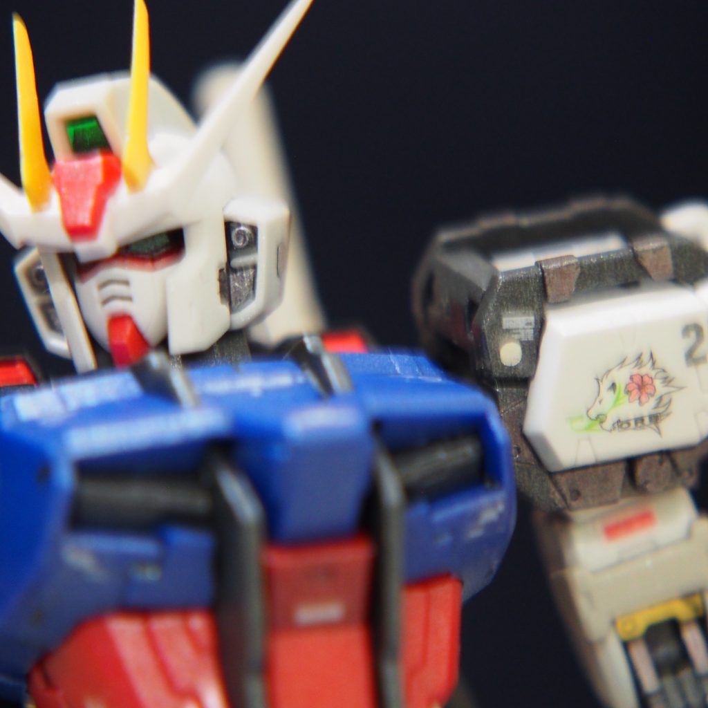 頭部センサーをグリーンに。左肩はユリを銜えた獅子，MBF-02のマーキングなどの水転写デカール。