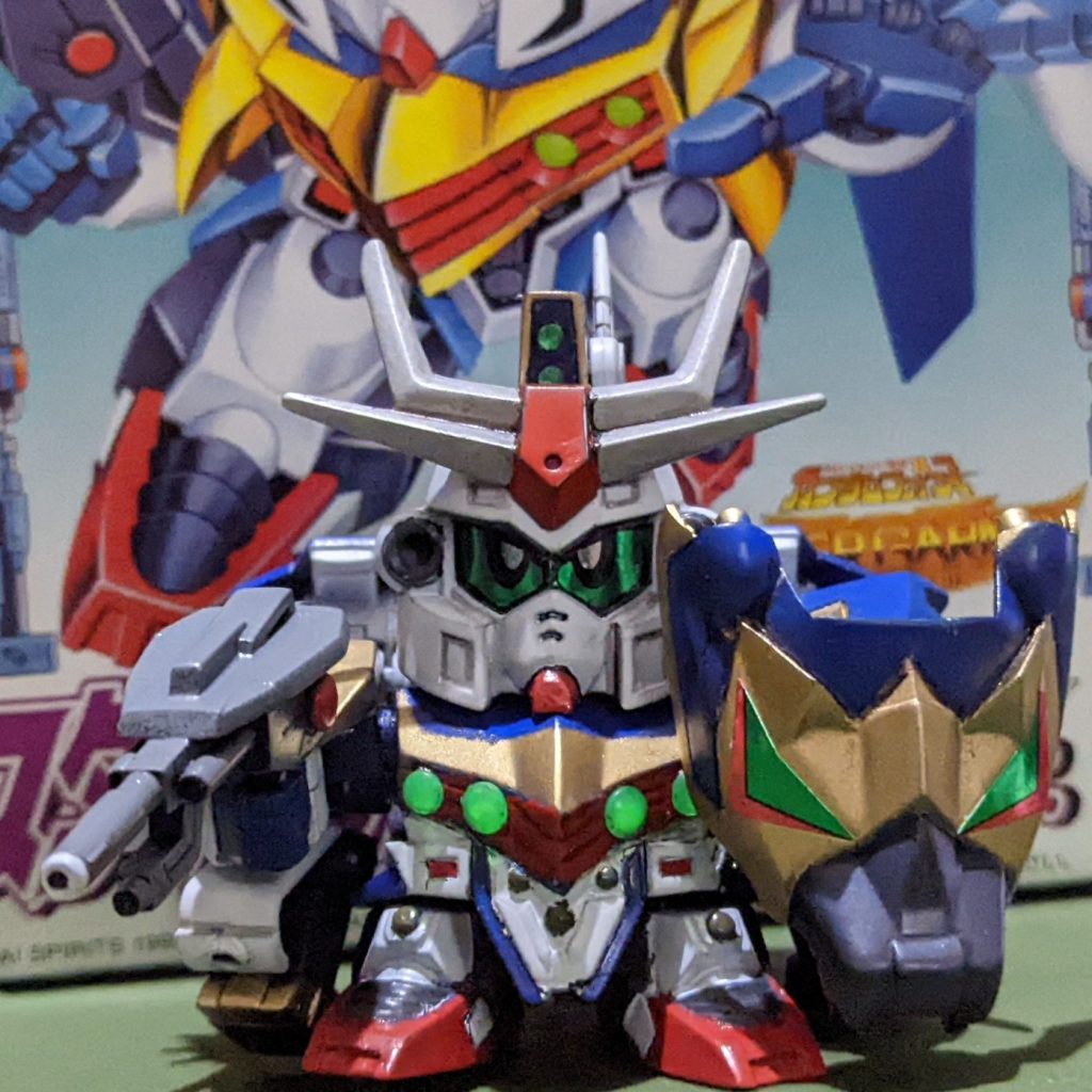 合わせ目消しの後は黒サフの上に缶スプレーのキャラクターブルーを吹いて、白色はその上から重ねて缶スプレー( 白つや消し)を重ね吹きしてあります。赤色は額以外は筆塗りです。