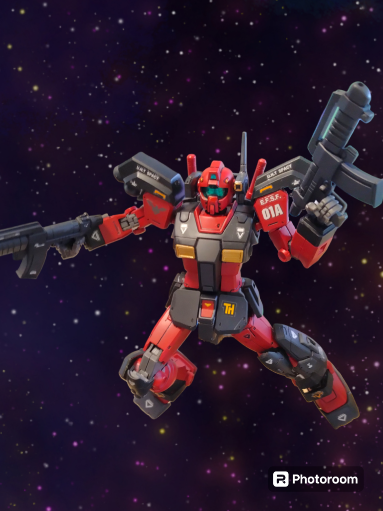 ミサイルを撃ち尽くした後はユニットをパージして、追加ブースターによる高い機動力を活かします。重装備→パージ→高機動ってやっぱりロマンがあります着脱をするのにオリジンジムはいろいろな凹があって助かりました