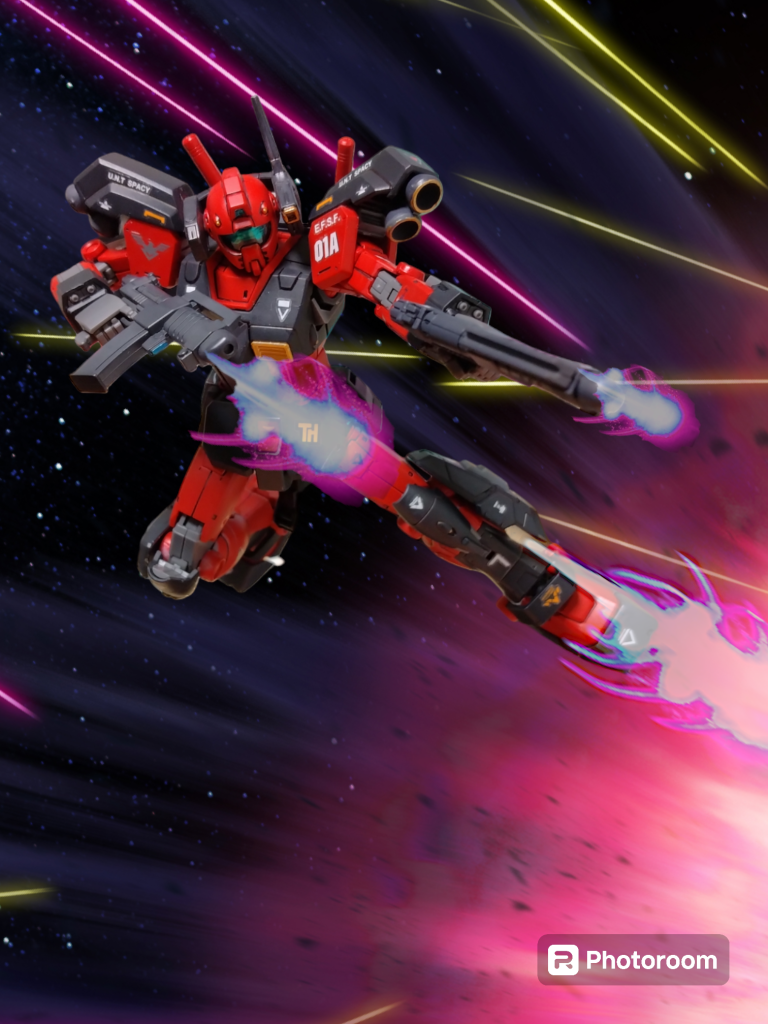 みんな大好きノワール撃ち！オリジンの前期スプレーガンはカッコ良いので、二丁持ちをやってみたかった！最近はSEEDばかりでしたが、宇宙世紀モノはいろいろ設定を考えて作るのが楽しいですよね今回もお目汚し失礼しました！