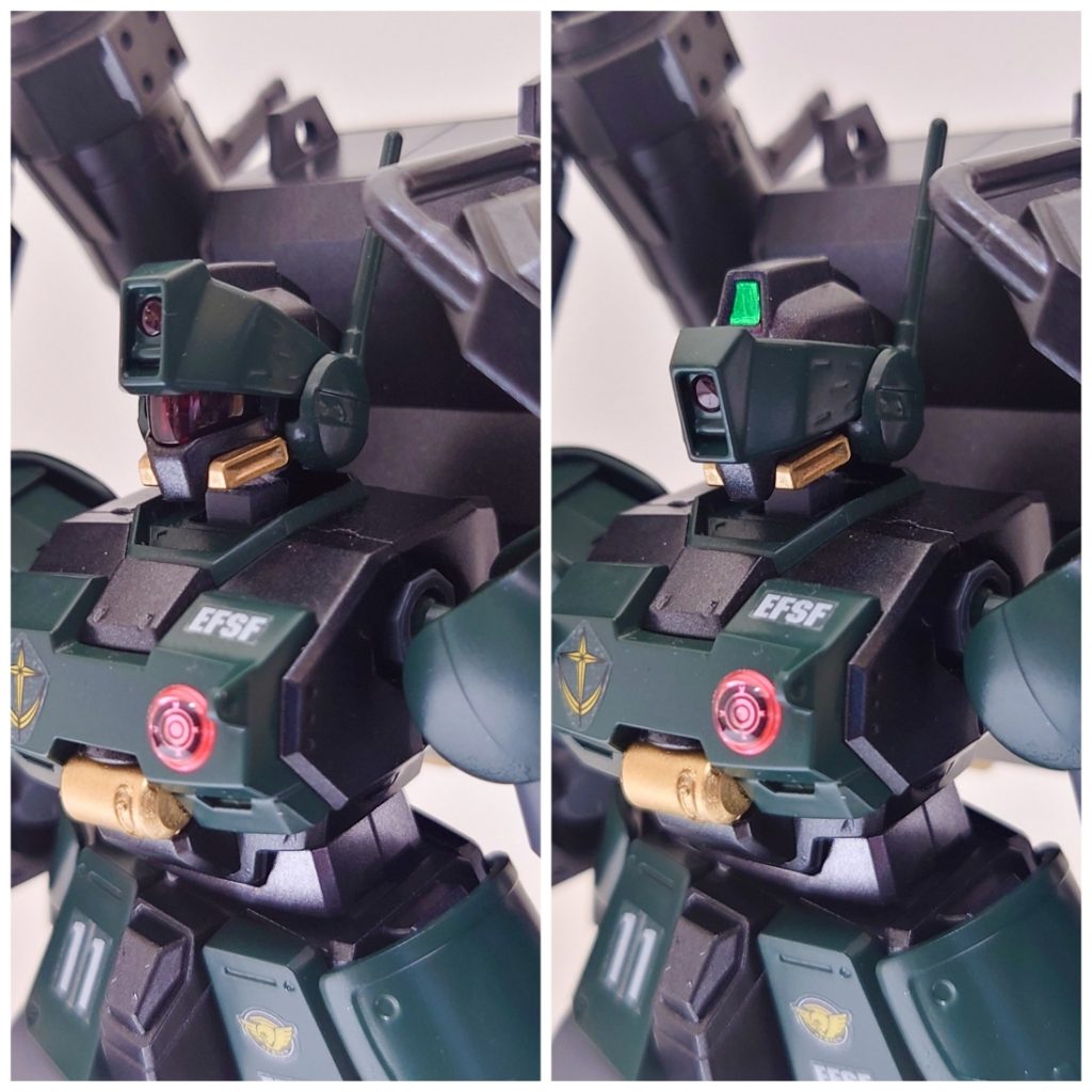 頭部のバイザー等はEXAMシステム搭載をイメージしてクリアレッドで塗装してみました。もちろん、バイザーは可動可能です!