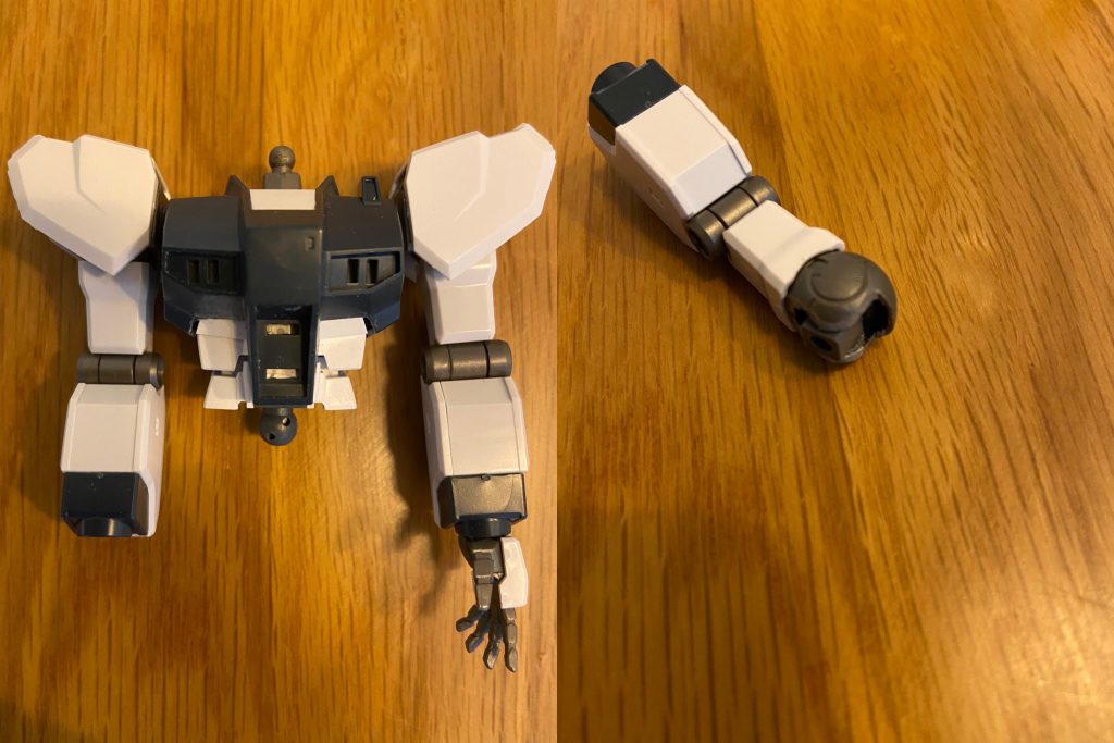 脇を狭めるために、肩基部パーツを短縮。