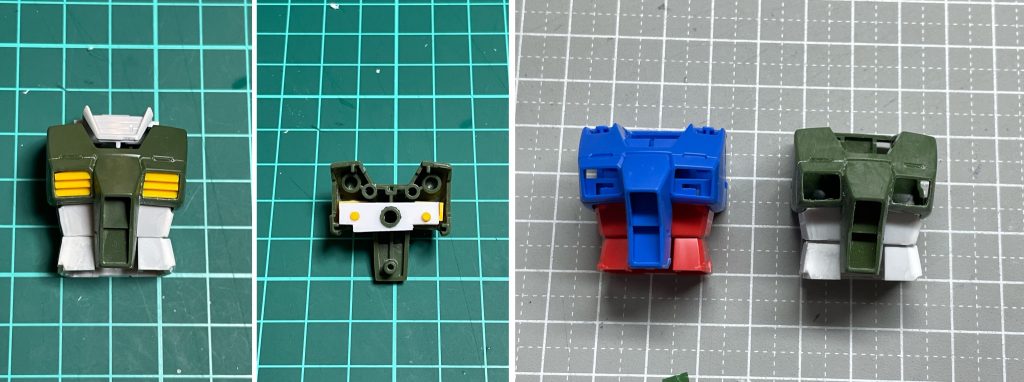 中の人の胸部ダクトをどうしてもアニメ版と同じ様にしたくて、HGUC(リバイブ)のガンダムさんにドナーになっていただき移植手術を行いました。その際、裏側にストッパー的な物をプラ板で制作したのですが、いざ組み立てる時に、クリアランスが調整できておらず、結局の所、自作のストッパーは却下して、そこら辺にあったメモ用紙📝を小さく折りたたんでダクトを固定する詰め物としています(笑)それと、腹部が少々スレンダーに感じたので、プラ板にて幅増ししてます。左側(ビフォー)、右側(アフター)です。