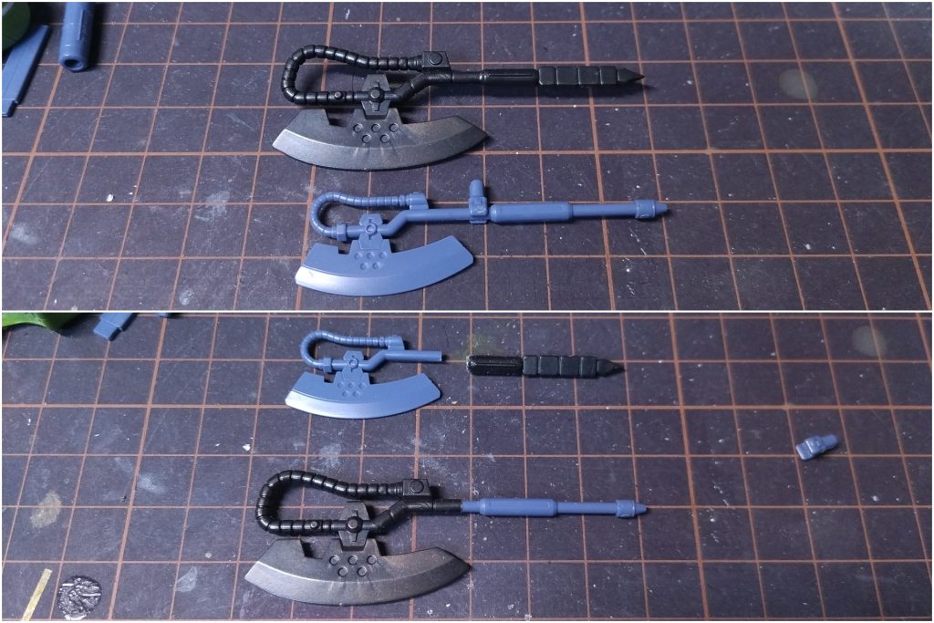 Gフレームザク改のヒートホークの方が大きいので刃を移植。