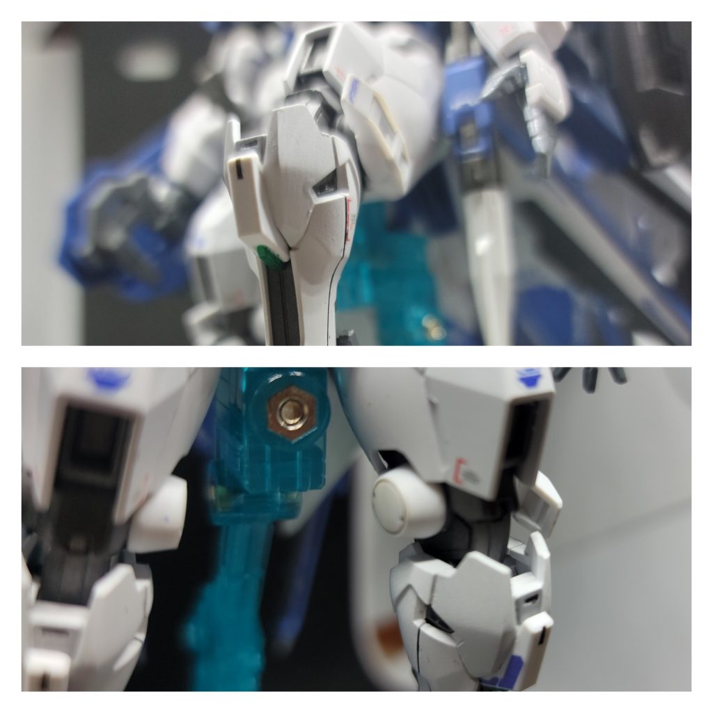 足外側、膝にもアストレアパーツを内側は雑誌に載ってた改造法でエアリアルのパーツを移植しました。