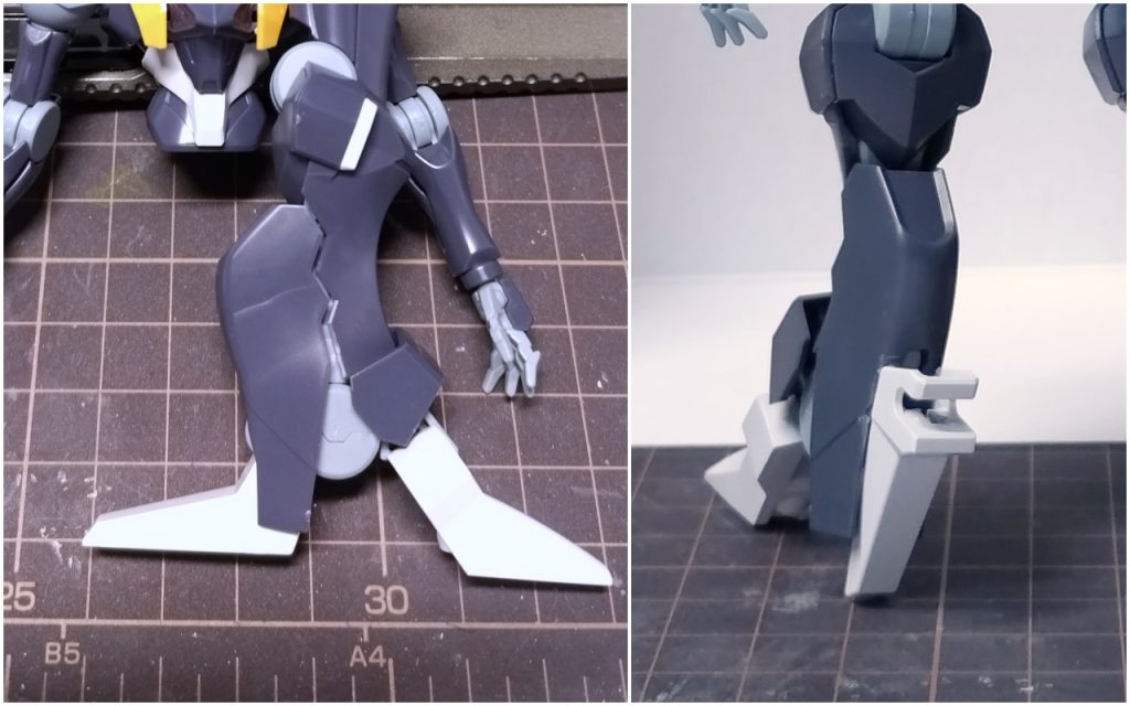 かかとの部品を向きを変えて接着して、ハイヒールにしてみました。写っていませんが、かかとの内部にはこちらもまた結束バンドを入れてかっこよくギザギザさせています。