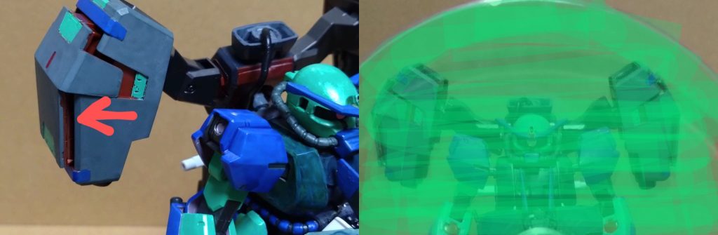 また、GNZキャノンにはGNフィールド発生装置を内蔵。GNフィールドはヴァーチェパックを装備した状態でないと使えないが、防御力の高さは本来のヴァーチェの時よりも強化されている。