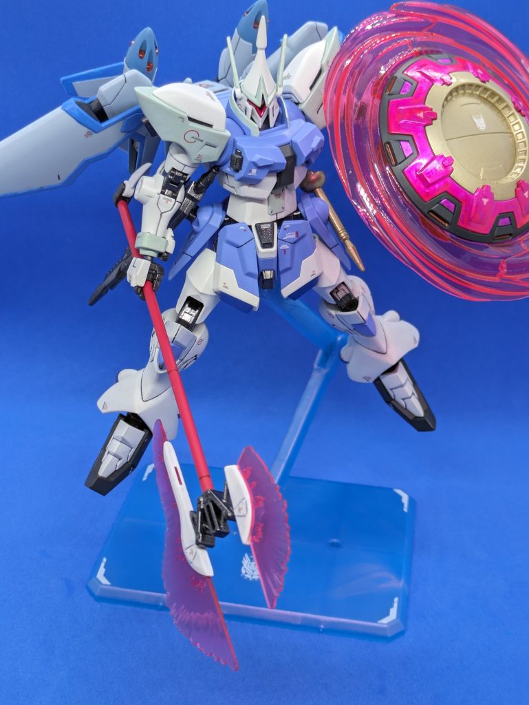 MMI-KX8E4 自航防盾。ビーム回転ノコギリのエフェクトも取り付けました。個人的にはギャンといえばシールドのビーム回転ノコギリの印象が強いです