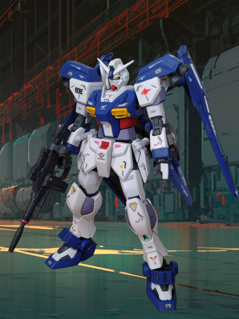 ベースはほぼピクシ―のままですカラーリングは王道の青多めトリコロールバックパックはプレバンのジェミナスから。素のシンプルなスタイルから変わって、宙域での高速戦闘もできそうな感じになりました