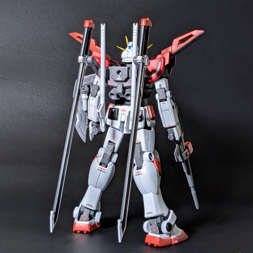 バックパックにソードインパルスのエクスカリバーレーザー対艦刀、肩アーマーにフラッシュエッジビームブーメランを追加してソードカラミティ風にしてみました。