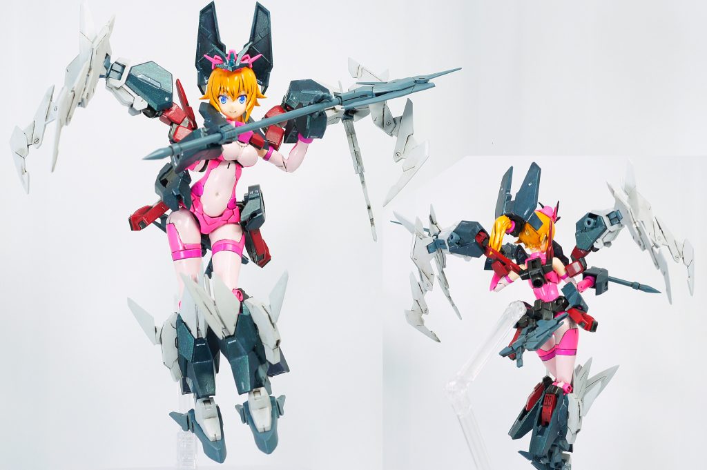 本作品と通常のコアガンダムとの大きな違いは、脚部を差し替えにしたこととアーマーの装着位置が違うことですね特に肩アーマーは派手でかっこいいのですが、装着すると全く肩が動かなくなるのでサブアーム化させて装着することにしましたフロントアーマーが何故胸部に来るのか?それは…アーマーが小さすぎてΠが入り切らないから!健全紳士な私にとってこれは死活問題!紆余曲折ありましたがなんとか実現できました