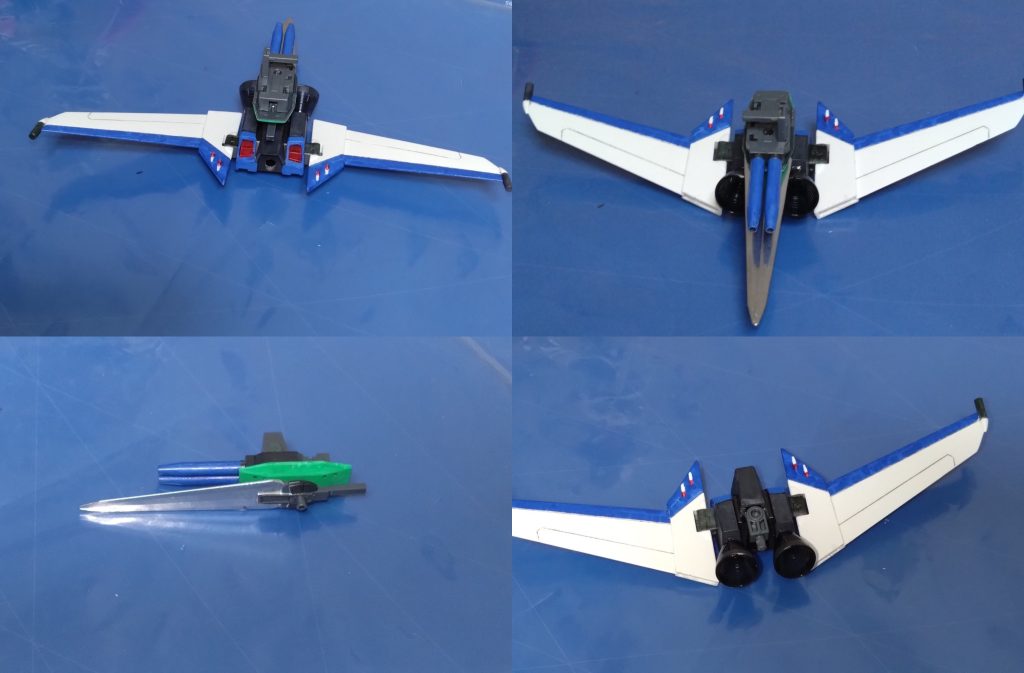 そんな本機と合体し、爆発的な機動力で大空を駆け抜ける戦闘を目的とするオリジナルストライカー。スカイストライカームラサメのバックパックをストライカーとして改良したモノ。大型バーニアは『ガンダムZZ』から拝借したモノで、合体時に使用できる二連ビームライフル＆ソードを常に装備している。このストライカーとの合体は一時帰艦する必要があるが、ある戦闘機との合体で運用できることに。その為、穴を空けました。