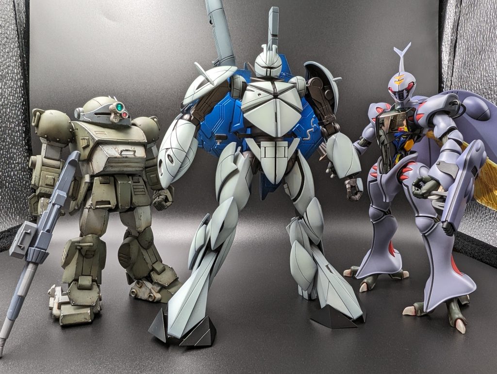 おまけ 〜最近、息抜きで作った最新キット2体と〜途中息抜きで14作目のHGダンバインも作りました。合わせ目消してさっと塗装しただけで大満足の仕上がり。ターンXは達成感はありましたが、息抜きの最新プラモはひたすら楽しかった(値段は5倍以上ですけど) 正直、プラモはやはり新しいものがいいなーと思いました 30周年ではぜひHG化をお願いしたいところです