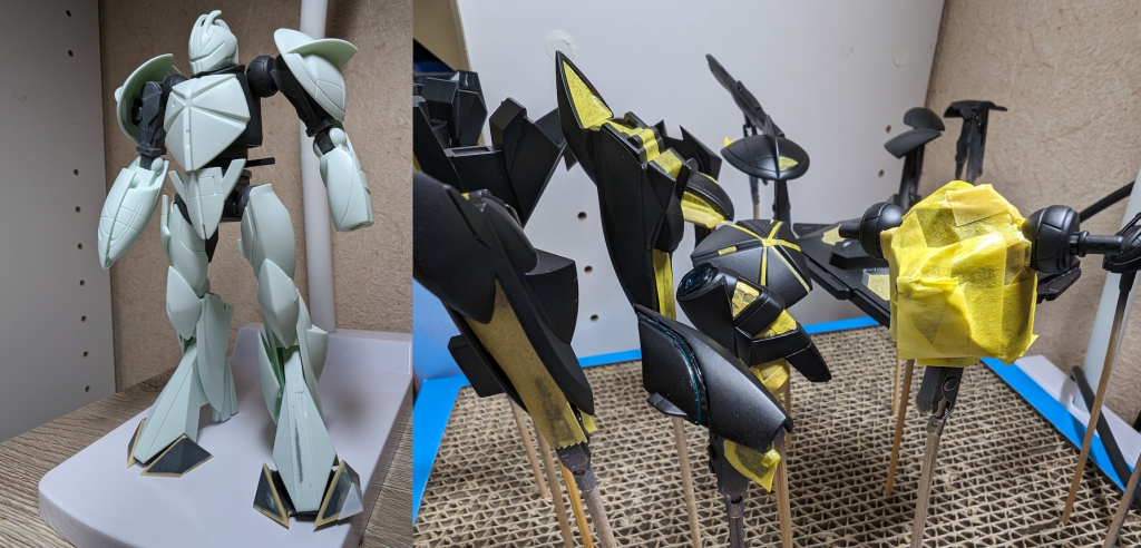 制作風景 マスキング難しかったです。マステ貼って切るときにパーツ傷つけまくり、マスキングゾルもはみ出たり、剥がすときに塗装をグズグズにしたり・・・