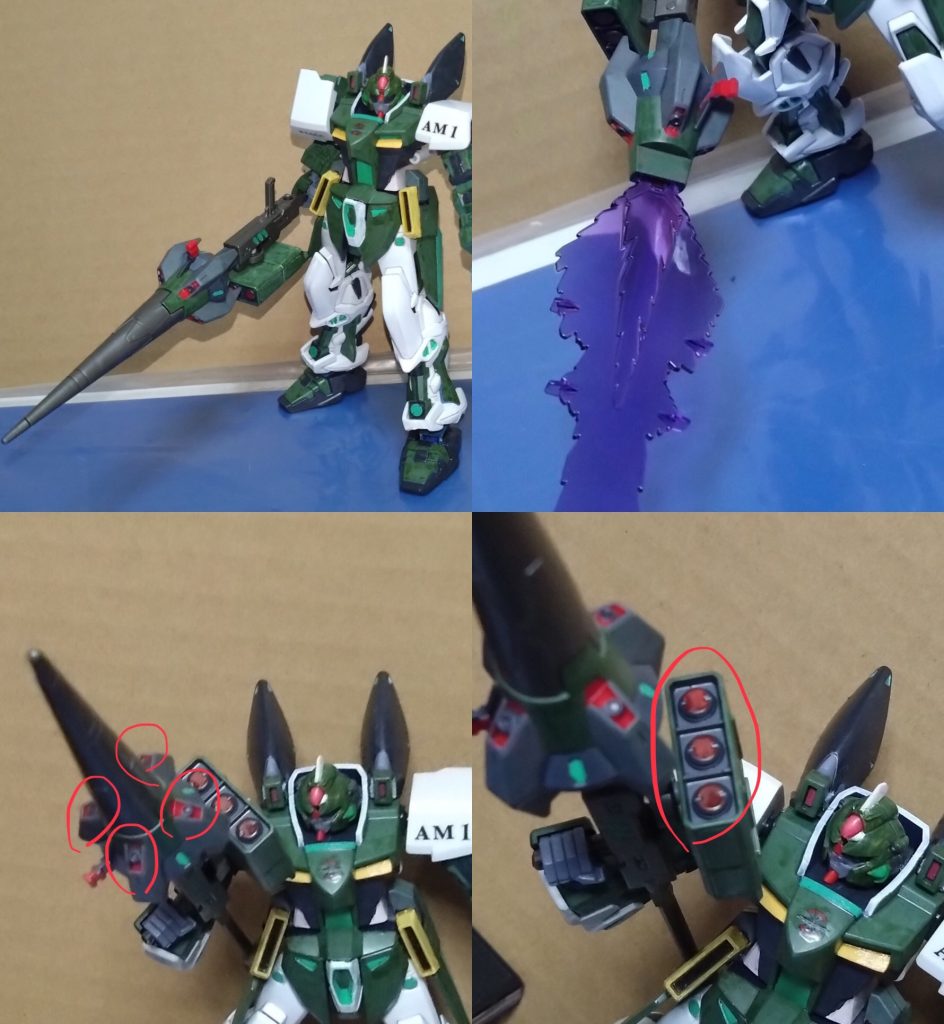 武装の紹介。試作ショットランサーC.E.ではショットランサーは珍しい武器。ザフトレイの標準装備である実体槍で、幾つかの武装をまとまっている。槍の先端がドリル状に回転することができ、防御の高いMSの装甲を凄まじい回転力によって貫く破壊力を持つ。またその先端部分がミサイルのように発射可能で、回転したまま距離を取る敵に当てることができる。しかし、これは一発しか使えない。この武装には隠されたギミックがあります。 ランスビームソード先端部分がミサイルとして使った後、ビームソードの刃を出すことが可能。隠されたギミックとはこのことで、ビーム兵装によるリードの長い攻撃を得意とする。ビームの出力を変えることができ、最大で敵艦を真っ二つに斬り裂く威力を発揮することができる。 ビームショットガンランスに搭載された4門のビーム兵装。威力は高くないが、連射性は非常に高い。 三連ミサイルショットランサーに内蔵されたスラスター搭載ミサイルポット。スラスターがある為、移動時はランスのスラスターも可動できる。ミサイルは最大で全12発。3発同時、またはバラバラでの発射も可能。 ベースとなる武装は『イージスナイト』のモノを使用しており、ジョイントパーツで少し長めにしたりミサイルポッドを追加したり…と、かなりイジりました。