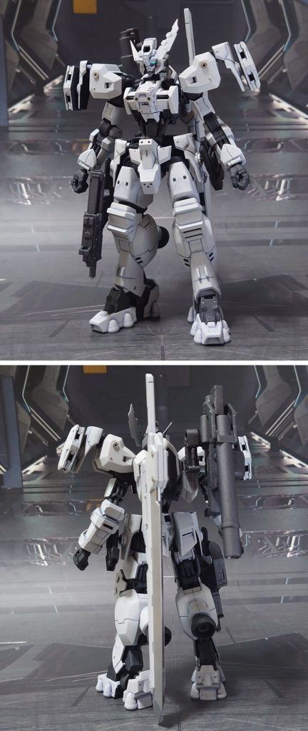 ガンダム・アスタロトラーウス=ノウェムの前後ろ。その名“ラーウス”はラテン語で“灰色”、“ノウェム”は同じくラテン語で“9”。操縦インターフェイスに“阿頼耶識(あらやしき)システム”の改良型である“阿摩羅識(あまらしき)システム”を積んでいる、という脳内設定を盛りつつ、メインカラーに使用した“灰色9号”と掛けてみました。なお、脳内にあるのは名前だけで、何がどう凄いとかは考えていません。