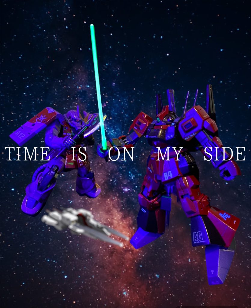 今回のストーリーは、これまた大好きなEVOLVE/12をなぞりました。物語の中では過去の自分に囚われたまま、シュミレーションでシャアザクに完敗を喫するリック・ディアス。シャア専用機同士が戦うという実戦ではあり得ない組み合わせが胸熱❗️どっちかというとヤラレ役になっちゃうんですが、僕らはそんなクワトロが好き🥰w最新CGで暴れ回るディアスが、まぁカッコ良く映ったものです。主題歌だったコミネリサ(後にSEEDdestinyスペシャルエディション2主題歌のTearsも担当)の『TIME IS ON MY SIDE(時が味方してくれる)』もスタイリッシュでEVOLVEでは一番好きな歌でCD買いました(zaku-kao6)という具合に思い出いっぱいの作品をガンプラで再現出来て良かったです。 ありがとうございました❗️