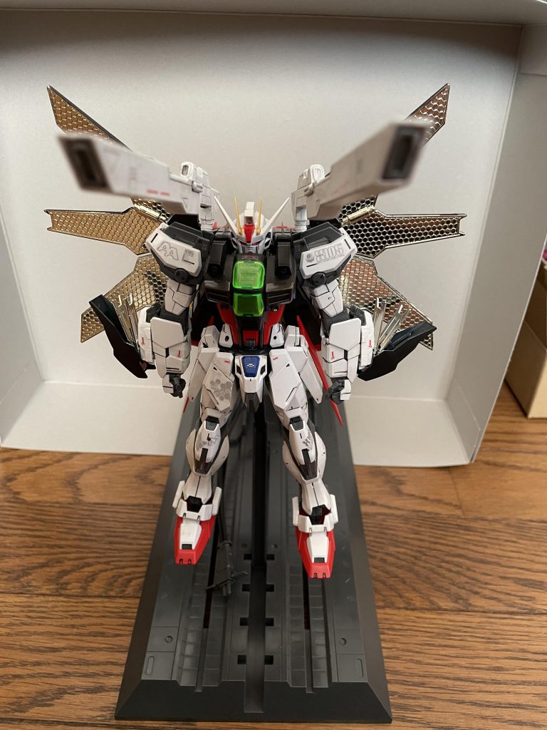 設定上、ストライクガンダムの最低限動ける程度に修理し、突貫で作成した一撃一回限りのDXストライカーパックは、超遠距離固定砲台みたいな感じです。