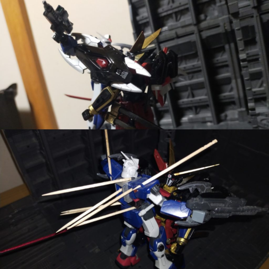 また、距離を詰めてクローで持ち上げた後、近接短針投射システムでトドメを刺す！写真は爪楊枝で誇張しているが命中率100%なので当てられた敵の正面は直視出来ないレベルでエグい事に…