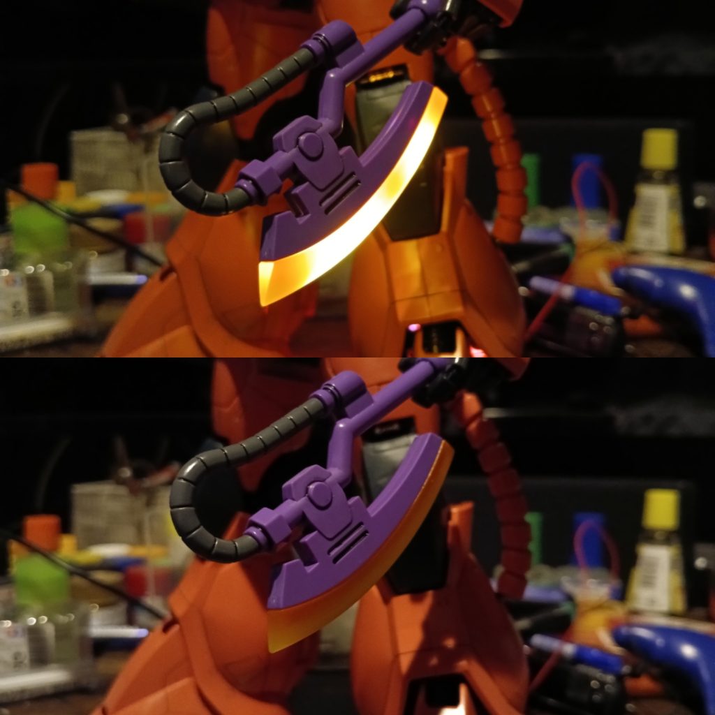 今回のポイントはヒートホークに組み込む事☝️エアブラシをひっぱり出してグラデーション塗装して2灯入れてます👍