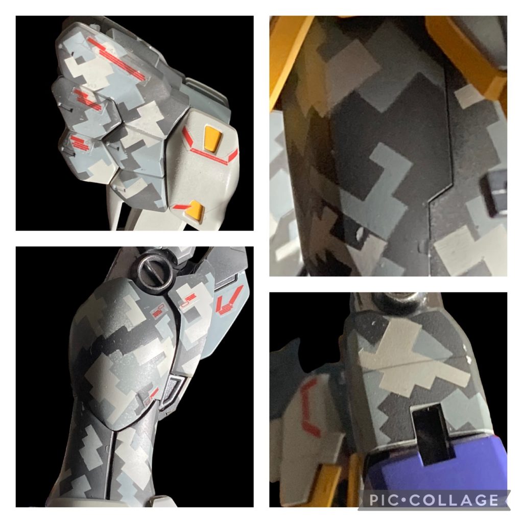 肩、前腕、大腿、下腿にドット迷彩を施してます。さすがMG、マスキングS一枚ほぼ使い切りました。