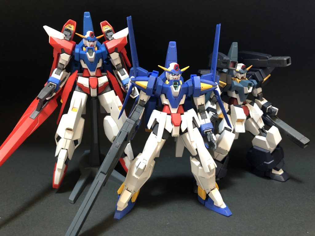 ＡＧＥ－３、３態です。ＡＧＥのバリエーションって、どこで何をする感じの機体なのか外観からちゃんとわかるところがいいですよね。プラモデル完成品　2024 その34